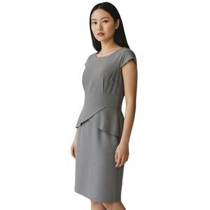 Calvin Klein Cap Sleeve Lined Peplum Grey  Sheath Dress Womens Size 8